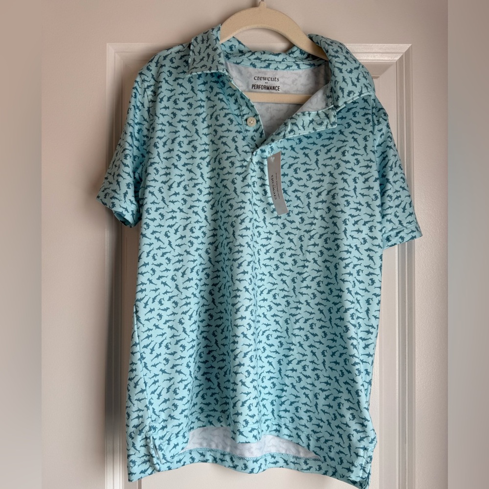JCrew Crewcuts Boys short sleeve polo with sharks, size M, NWT